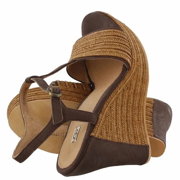 UGG Women's Fitchie Wedge Sandal Chocolate New 9 - Picture 3 of 7